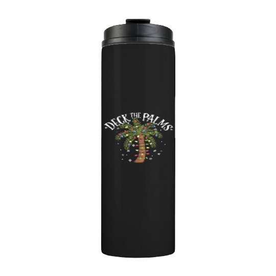 Deck The Palms Tropical Hawaii Christmas Palm Tree Thermal Tumblers