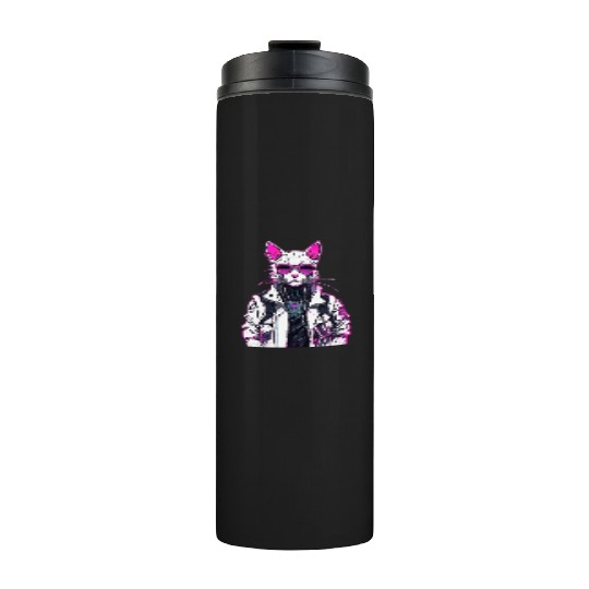Cyberpunk Cat: Neon Outlaw Thermal Tumblers