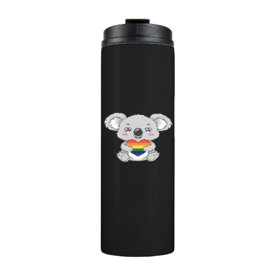 Cute Koala Holding Rainbow Heart LGTBQ Pride Thermal Tumblers