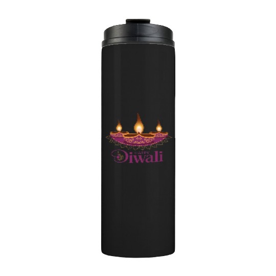 Happy Diwali with Beautiful Diya Lamps Thermal Tumblers