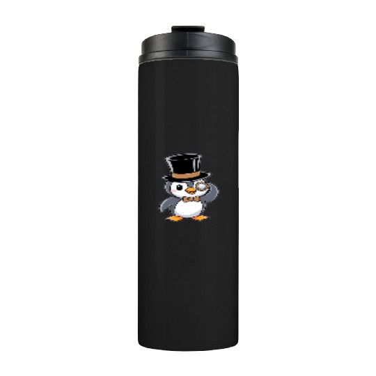 Classy Penguin with Top Hat and Monocle Thermal Tumblers