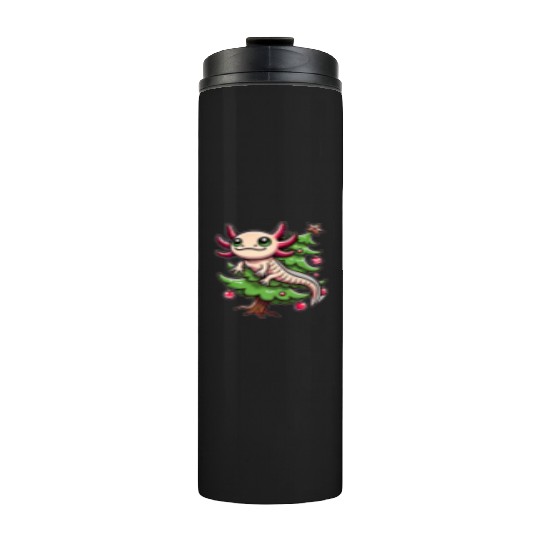 Cute Axolotl Christmas Tree Comic Style Thermal Tumblers