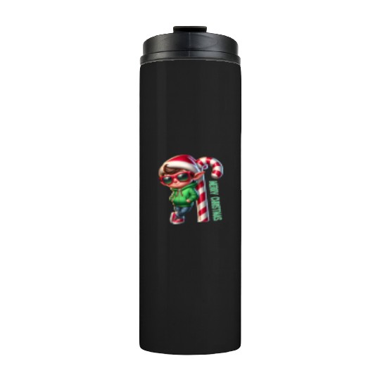 Merry Christmas Cool Elf with Candy Cane Vibes Thermal Tumblers