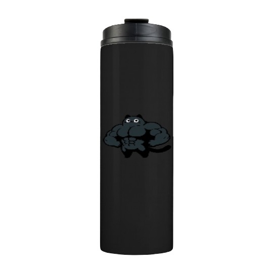 Black Cat Gym Cartoon Thermal Tumblers