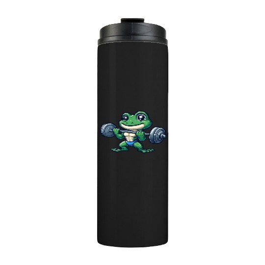 Cool frog barbell weightlifter cartoon fitness Thermal Tumblers