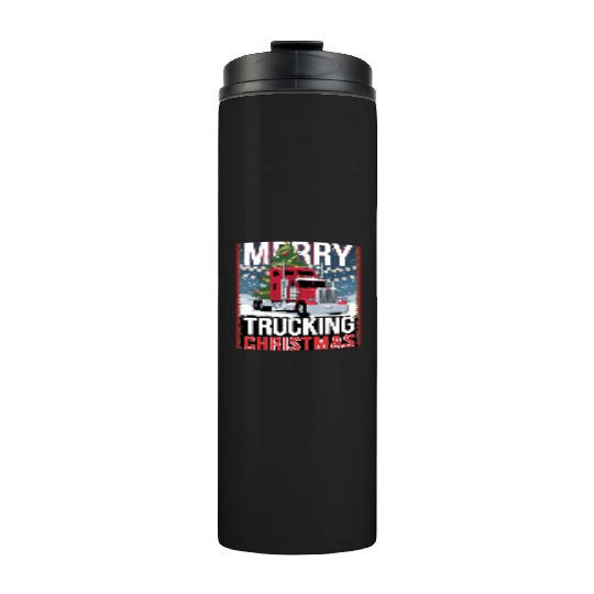 Merry Trucking Christmas Festive Semi-Truck Card Thermal Tumblers