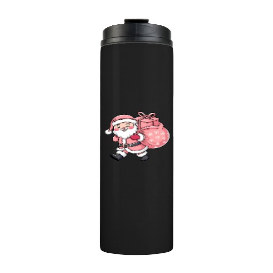 Pink Christmas Santa, Merry Christmas Thermal Tumblers