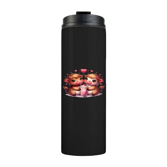 Cute Cartoon Valentines Highland Cow Thermal Tumblers