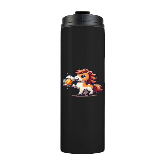 Cute Pony Drinking Beer 3 Thermal Tumblers
