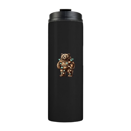 Funny Bear Wrapped With Fairy Lights Thermal Tumblers