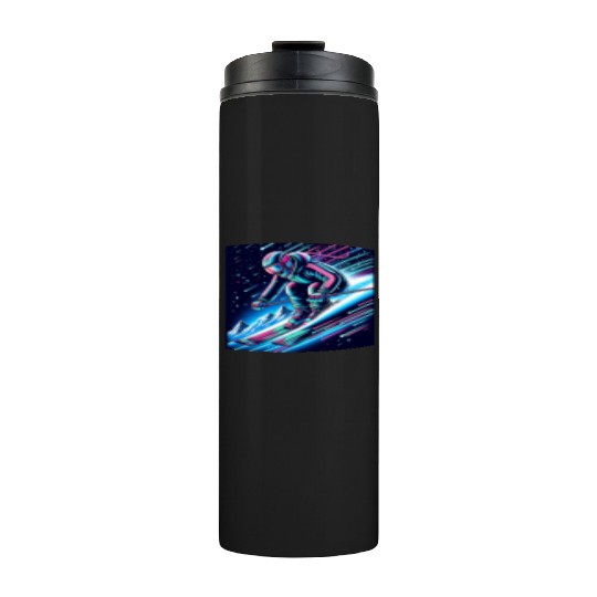Neon Night Skiing Adventure Design Thermal Tumblers