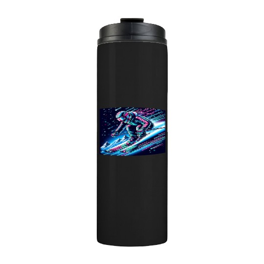 Neon Night Skiing Adventure Design Thermal Tumblers