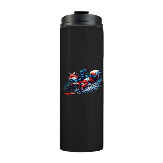 Fox Skiing Adventure in Winter Wonderland Thermal Tumblers