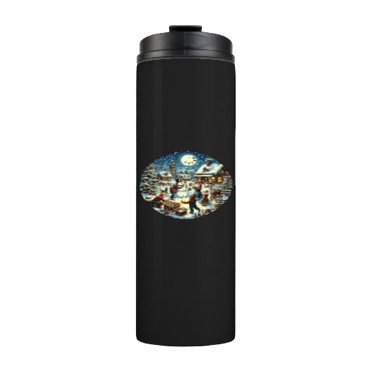 Vintage Christmas Card with Snowman and Children Thermal Tumblers