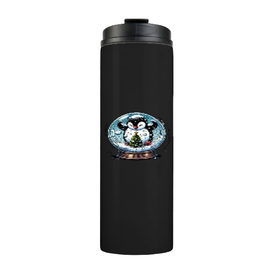 Penguin in a Snow Globe: Christmas Storm & Cheer Thermal Tumblers