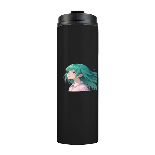 Teal Tresses: A Vision of Anime Serenity and Wonde Thermal Tumblers