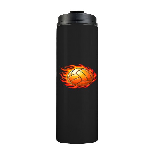 Fiery Volleyball Flame Design Thermal Tumblers