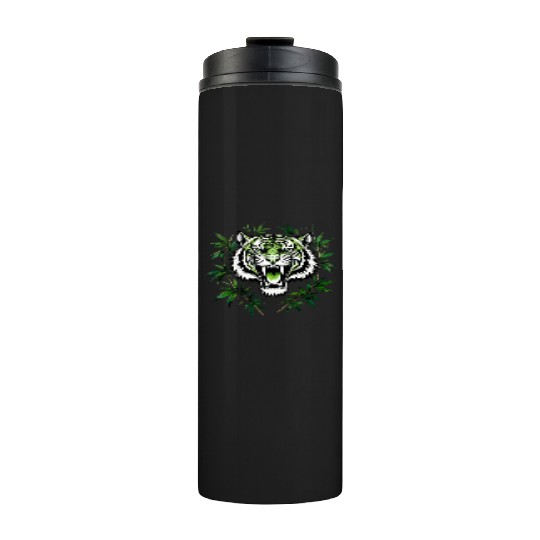 Fierce Green Tiger with Bamboo Branches Thermal Tumblers