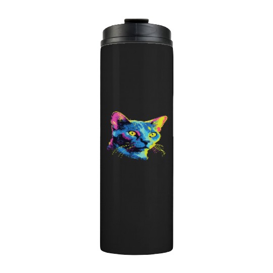 Cat Watercolor Colorful Russian Blue Thermal Tumblers