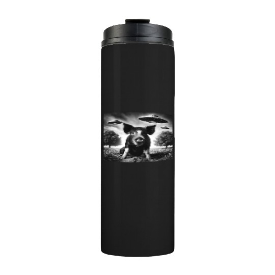 Pig piggy piglet Funny Graphic Selfie with UFOs We Thermal Tumblers