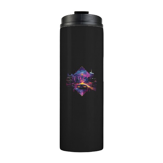 Retro Car Vaporwave City Synthwave 80s 90s Thermal Tumblers