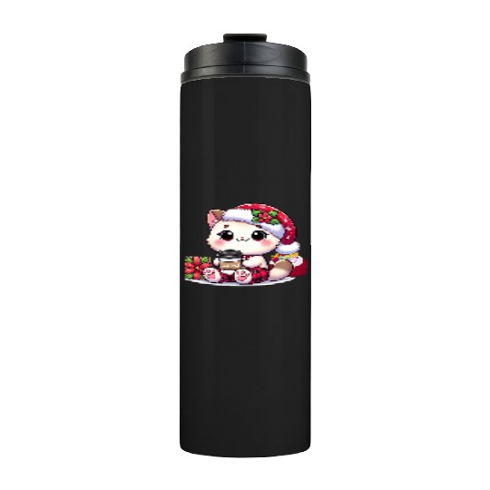 A Cute Kawaii Cat Drinking Coffee Thermal Tumblers