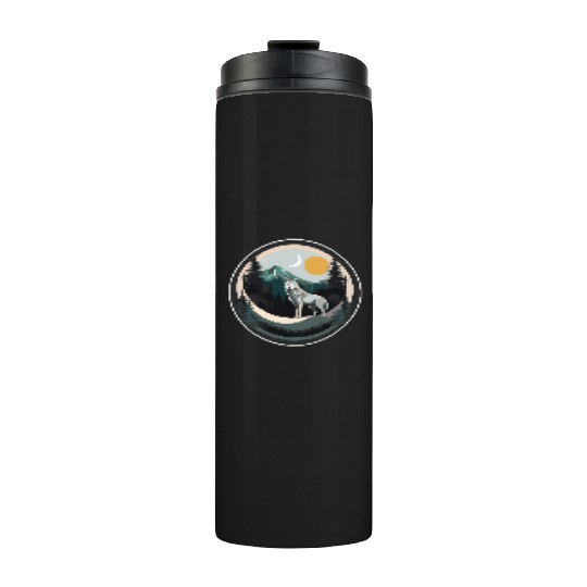 Lone Wolf Under Moonlit Sky Thermal Tumblers