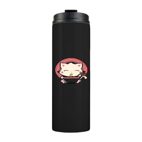 Cat Ramen Japanese Funny Graphic Tees Kawaii Thermal Tumblers