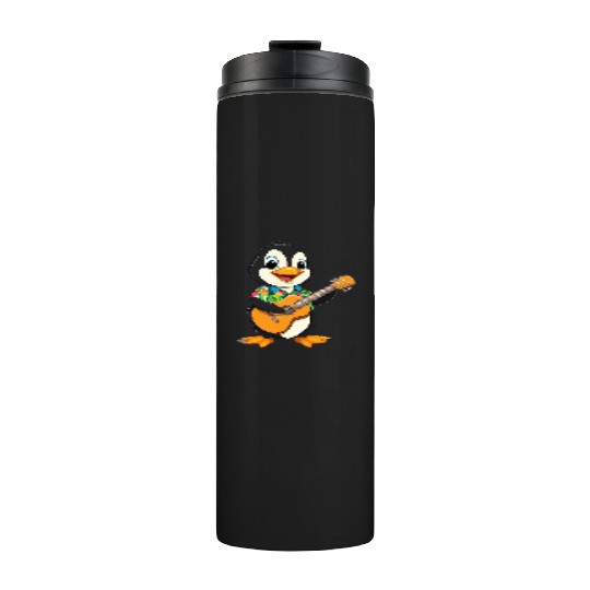 Cool Hawaiian Penguin Playing Guitar Thermal Tumblers