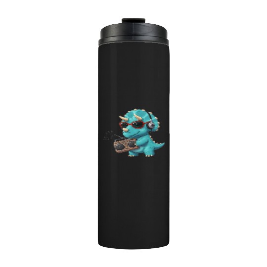 Dino cartoon triceratops listening to music Thermal Tumblers