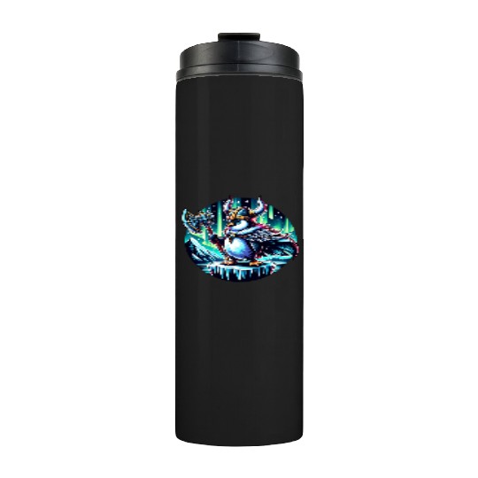 Viking Penguin with Axe Under Northern Lights Thermal Tumblers