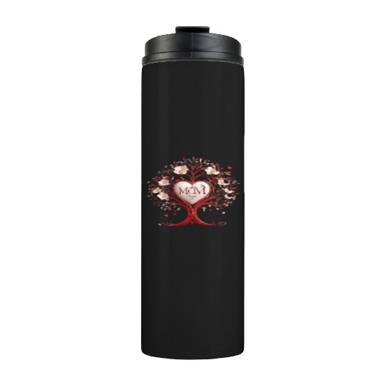 3D Heart Family Tree - Mom, the Heartbeat of Life Thermal Tumblers