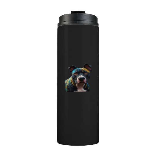 A graffiti-style pitbull portrait, colorful street Thermal Tumblers