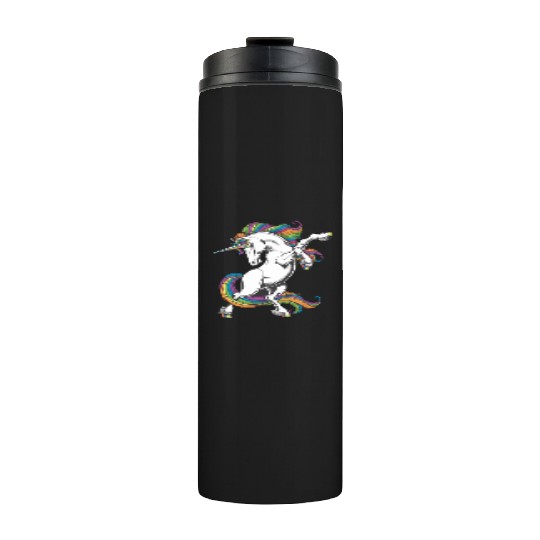 Majestic Rainbow Unicorn Prancing with Vibrant Thermal Tumblers
