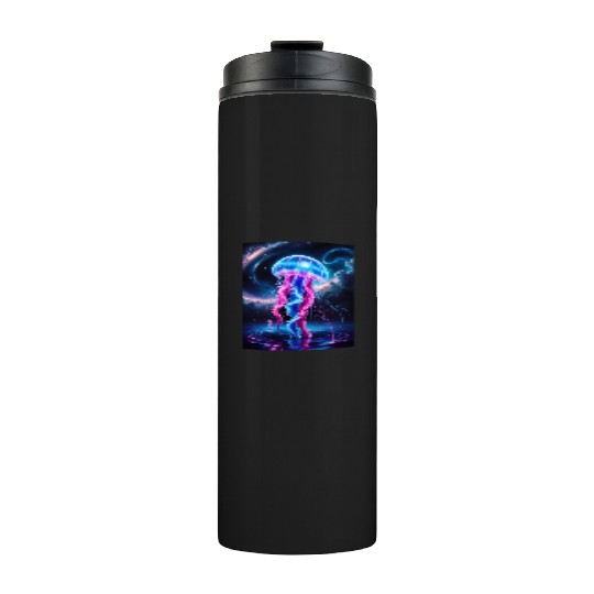 A mesmerizing neon jellyfish gracefully floating Thermal Tumblers