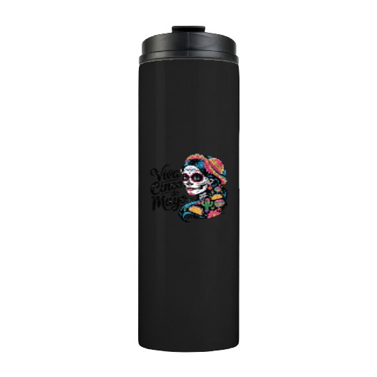 Cinco de Mayo Sugar Skull Girl Sombrero & Flowers Thermal Tumblers