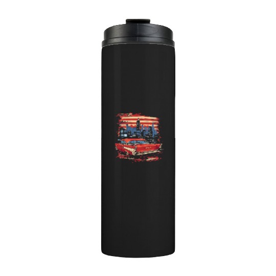 US Flags Vintage Car Thermal Tumblers Patriotic Classic Car