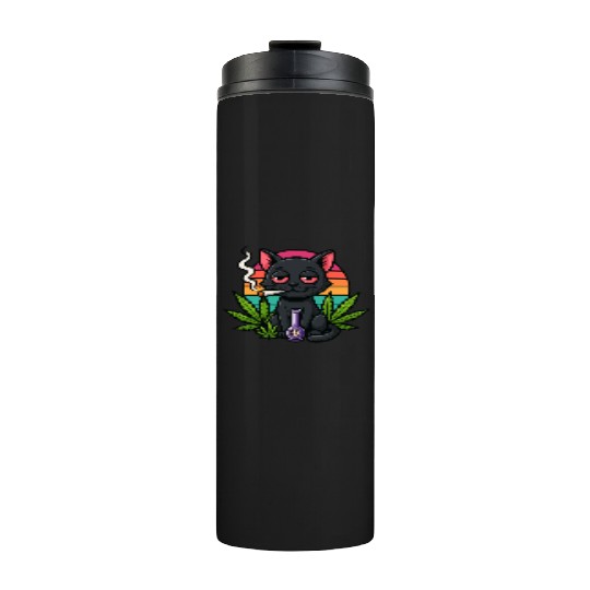 Cute Cat Smoking Weed Thermal Tumblers