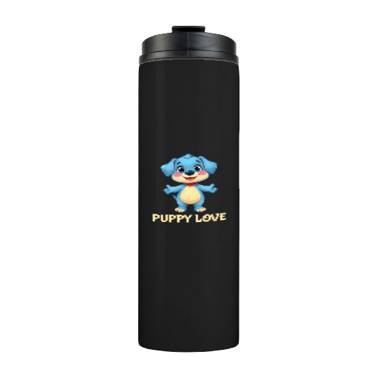 Blue Puppy Love Cartoon - Playful Pet Character Thermal Tumblers