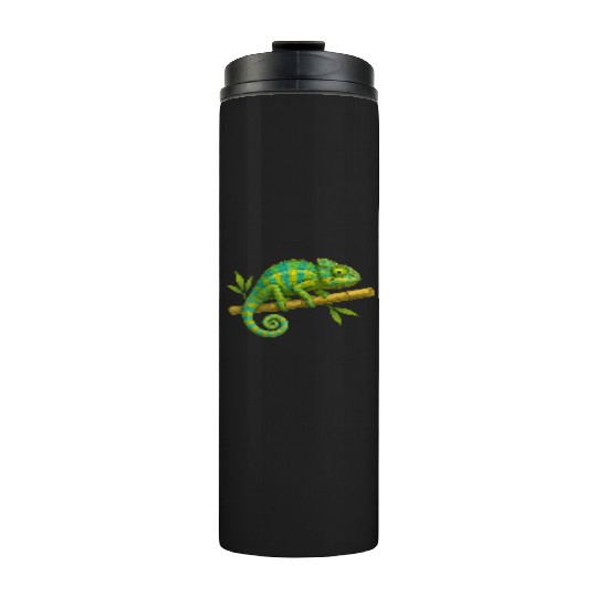 Colorful Chameleon on Bamboo Branch Thermal Tumblers
