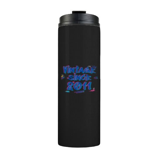 Vintage Since 2011 Graffiti Glitch 14th Bday Vibes Thermal Tumblers
