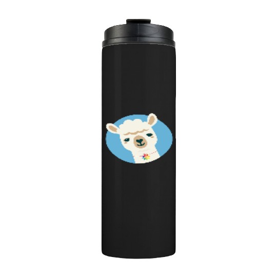 Alpaca with a Colorful Flower Necklace Thermal Tumblers