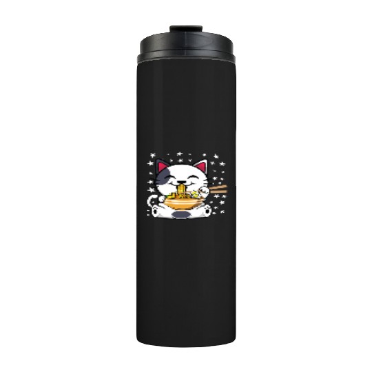 Cat Ramen Japanese Funny Japanese Kawaii Black Cat Thermal Tumblers