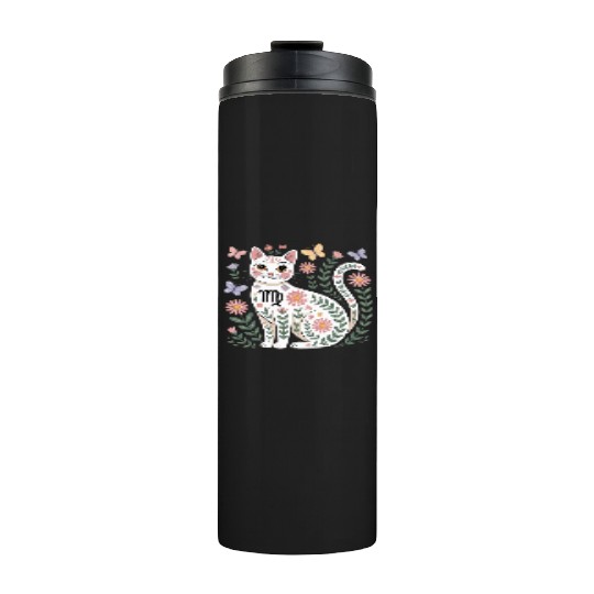 Virgo Zodiac Cat with Daisies Thermal Tumblers