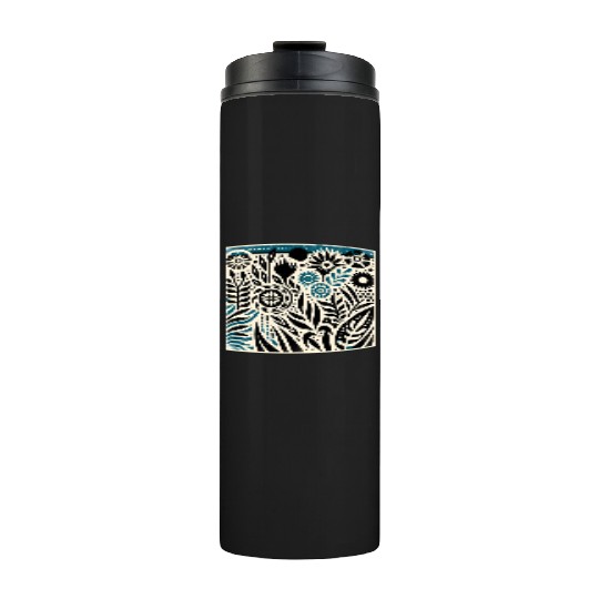 Teal & Black Floral Pattern Thermal Tumblers