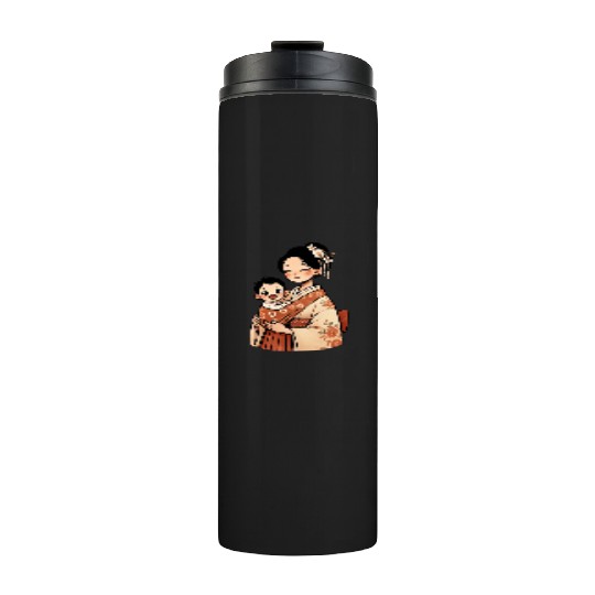 Elegant Asian Woman in Kimono Holding Baby Thermal Tumblers