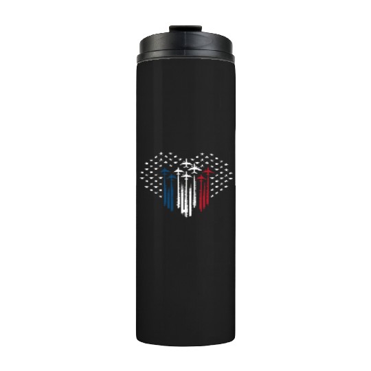 Fighter Jet Airplane USA Flag Heart Thermal Tumblers