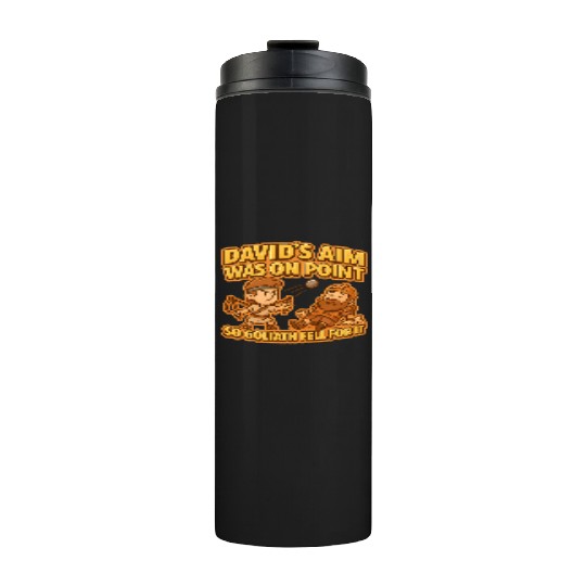 David & Goliath Pun – Funny Bible Hero Cartoon Thermal Tumblers