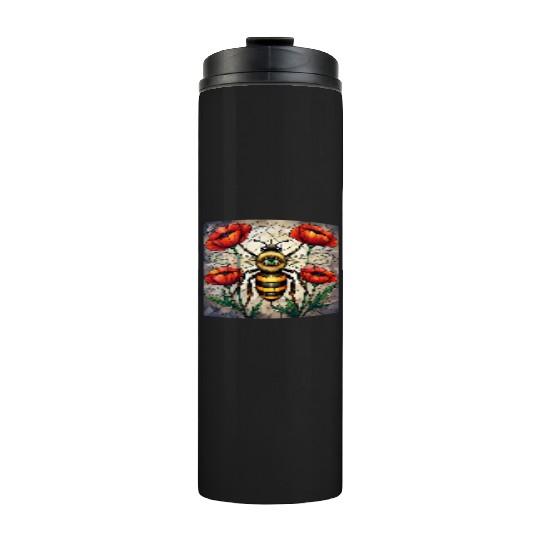 Bumble bee stained glass vibrant poppy flower eye Thermal Tumblers