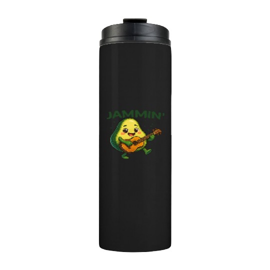 Jammin' Funny Cute Kawaii Avocado Playing Guitar Thermal Tumblers